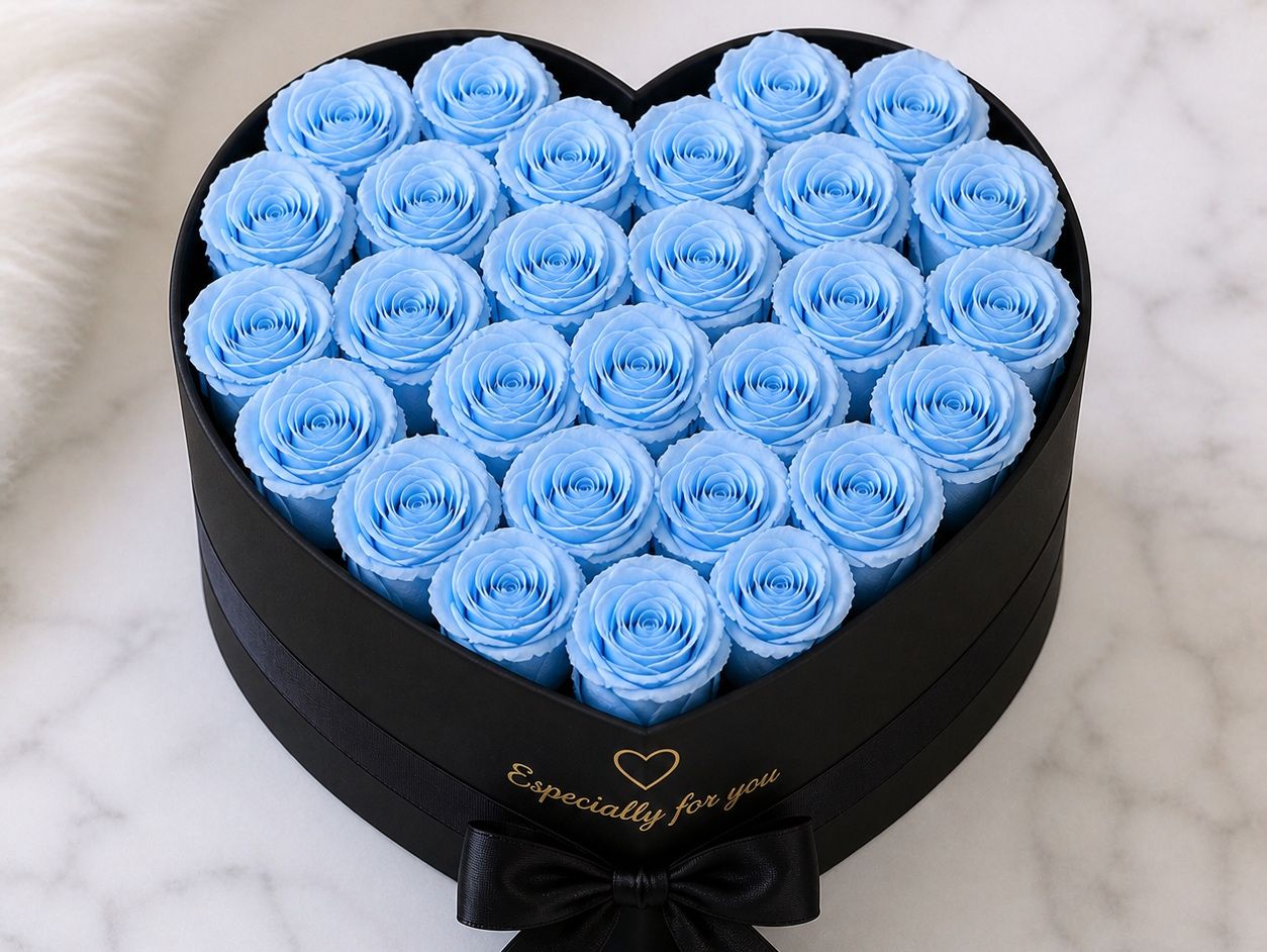 Midnight Sky Heart – 30 Blue Roses Box