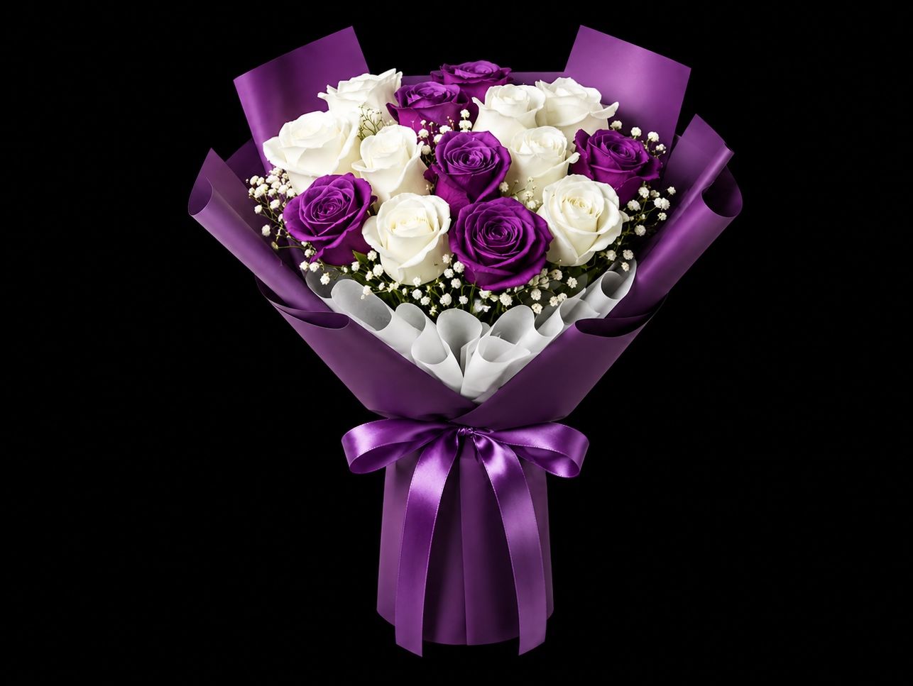 White Purple Rose Bouquet
