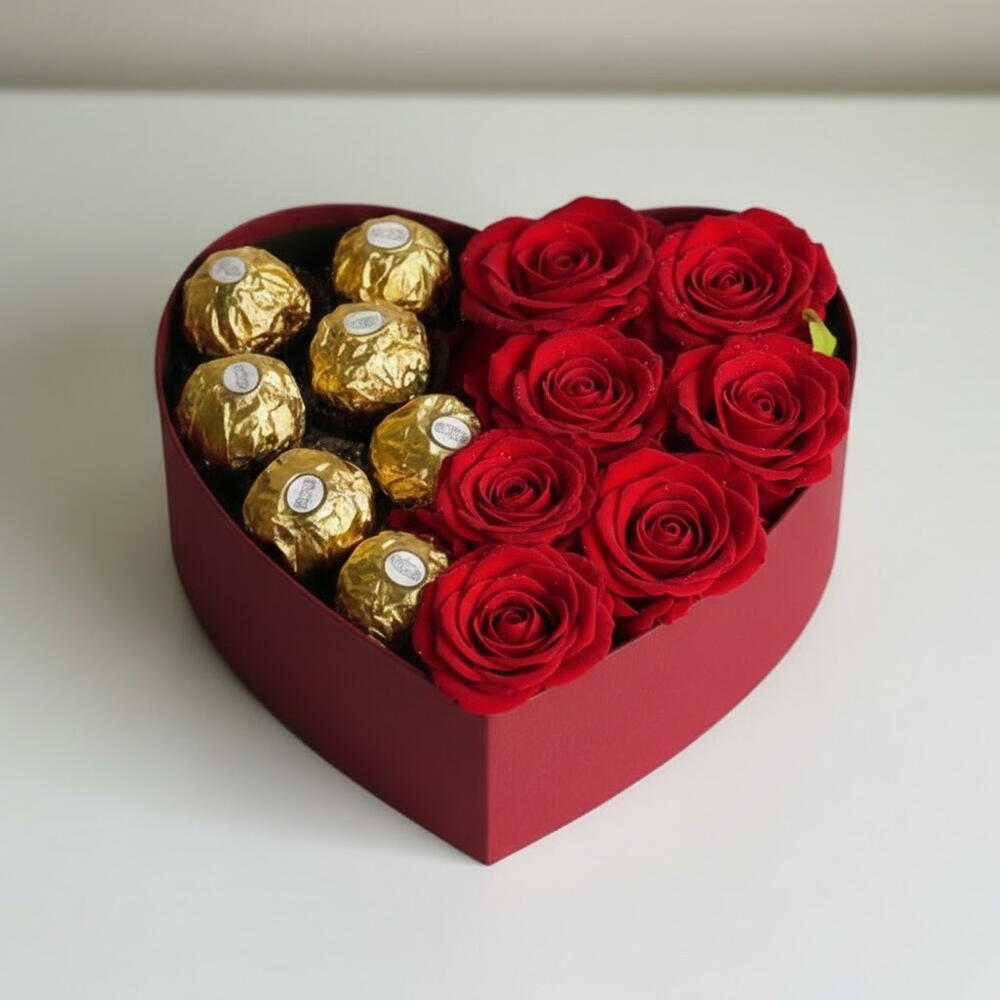 Red Roses   Ferrero Heart Box | Romantic Gift Dubai