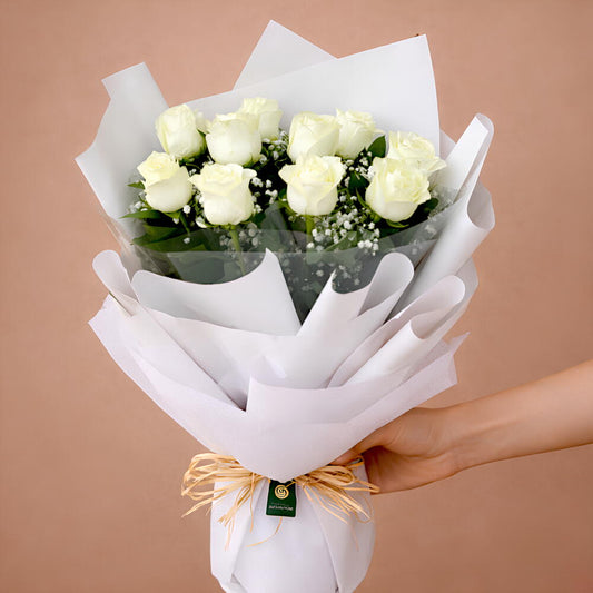 WHITE CELEBRATION - White Rose and Gypsophilla Bouquet