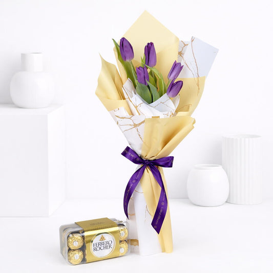 Purple Tulips   Ferrero Rocher Chocolate Gift