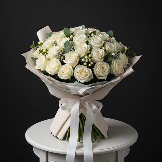 Valentine's Eternal Purity White Rose Bouquet