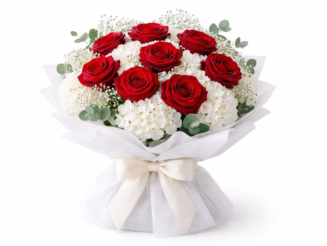 Red Roses White Hydrangea Luxurious