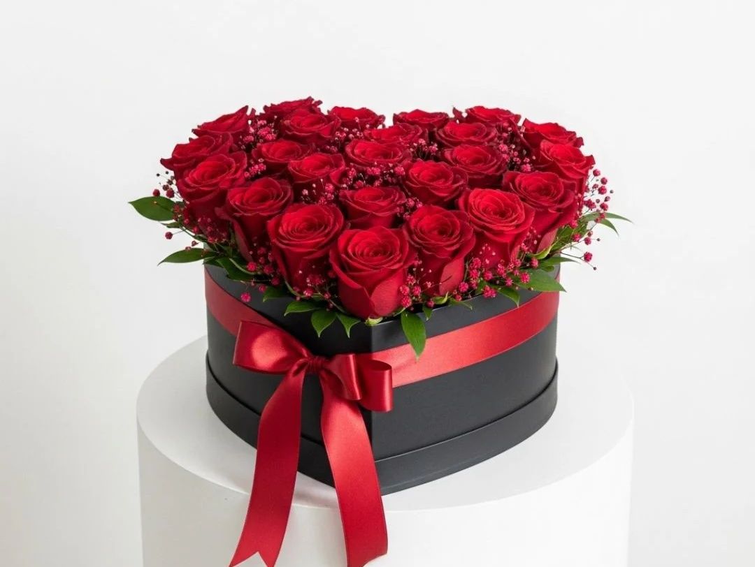 Red Roses Heart Shaped Flower Box