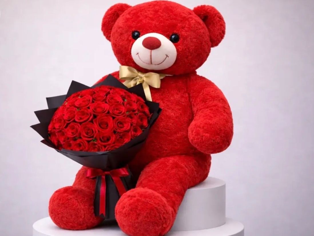 51 Rose Signature Bouquet with Red XXL Teddy