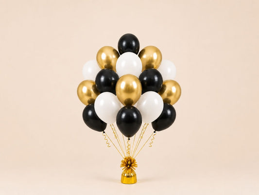 Luxury Black Gold & White Balloon Bouquet – 16 Pieces