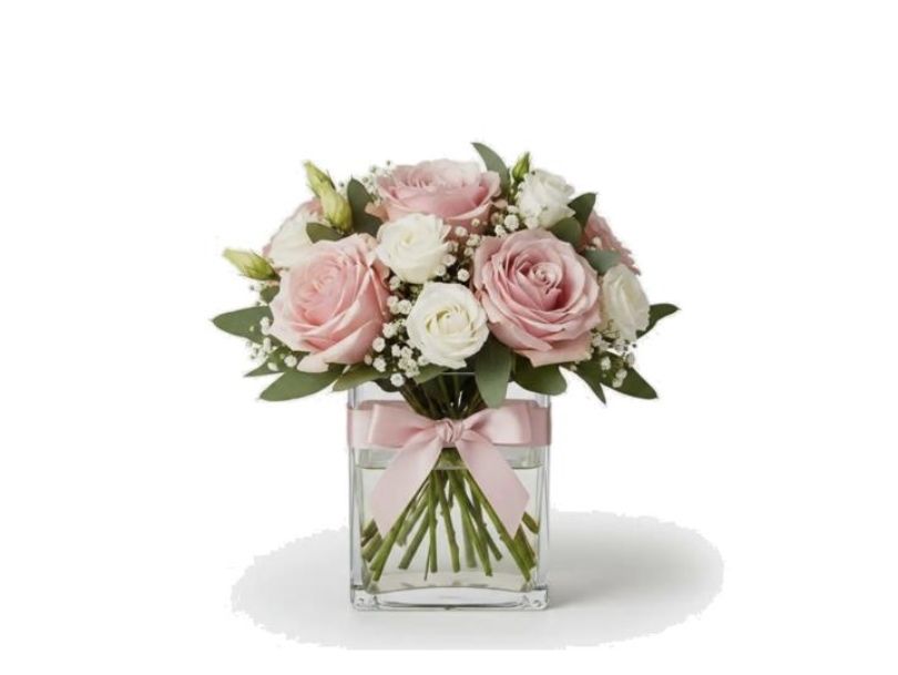 Sweet Blush Pink Roses Vase