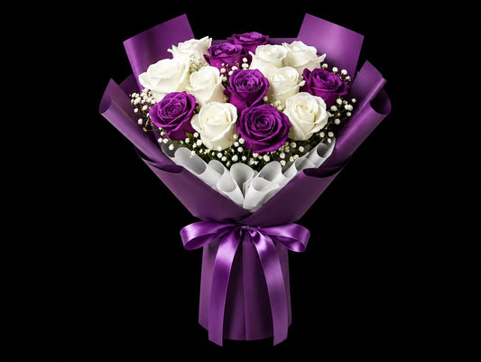 White Purple Rose Bouquet