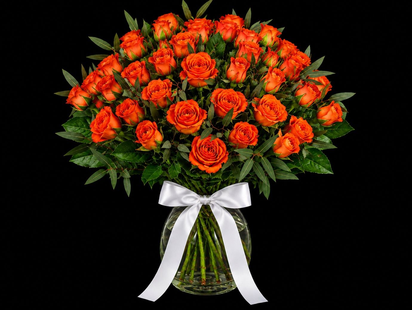 25 Sunset Charm Orange Spray Roses Vase