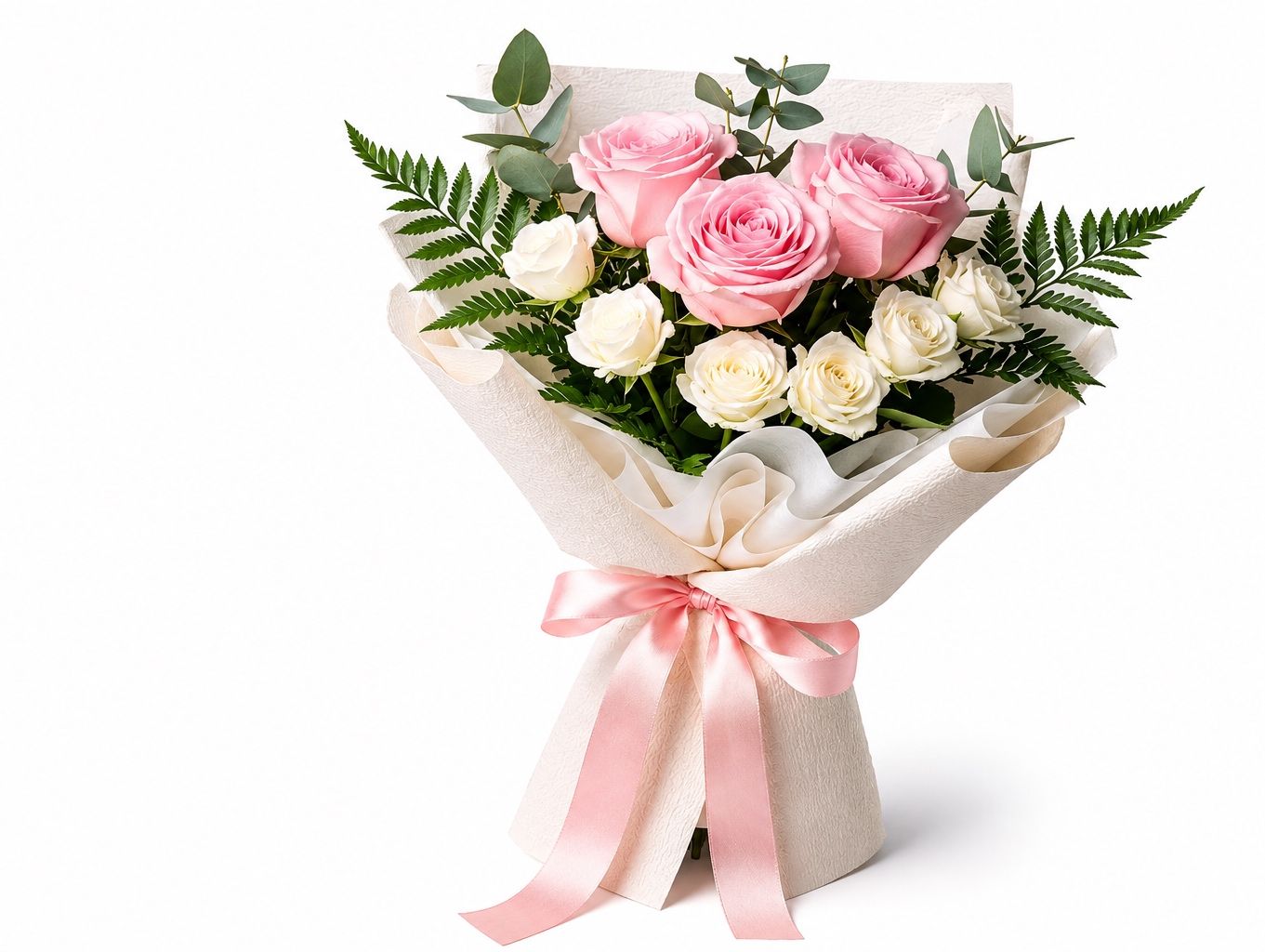 Pink Roses And White Baby Ross Bouquet