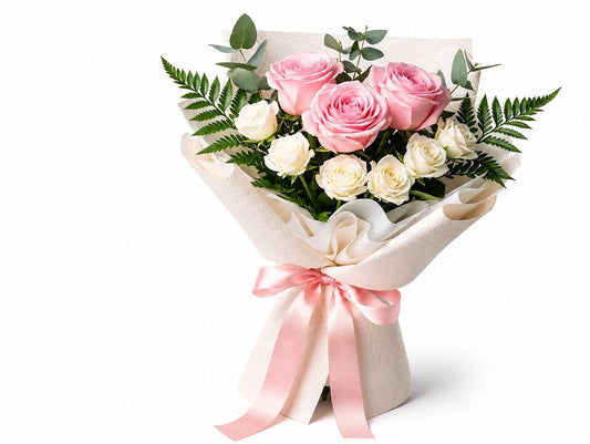 Pink Roses And White Baby Ross Bouquet